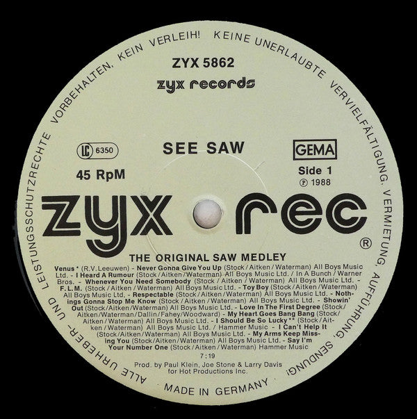 See Saw : The Original Saw Medley (12", Maxi)