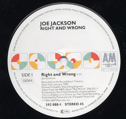 Joe Jackson : Right And Wrong (12", Maxi)