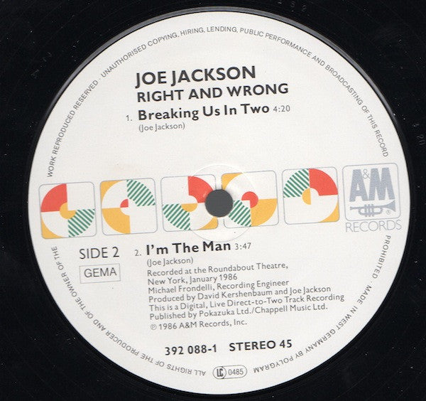 Joe Jackson : Right And Wrong (12", Maxi)