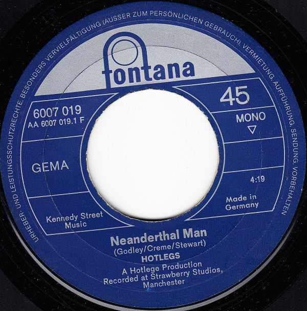 Hotlegs : Neanderthal Man (7", Single, Mono)