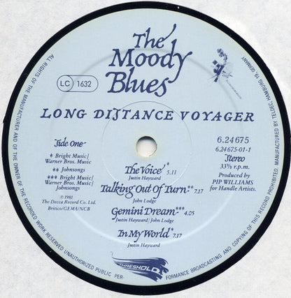 The Moody Blues : Long Distance Voyager (LP, Album)