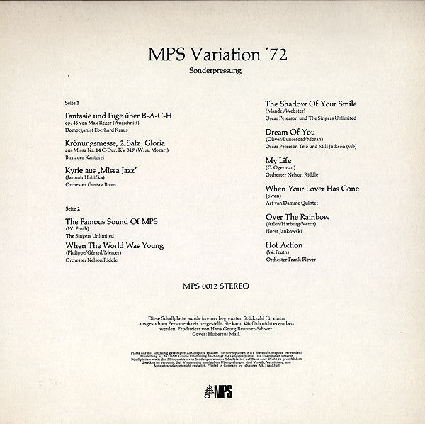 Various : MPS Variation '72 - Sonderpressung (LP, Comp, Ltd, Num)