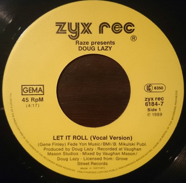 Raze Presents Doug Lazy : Let It Roll (7", Single)