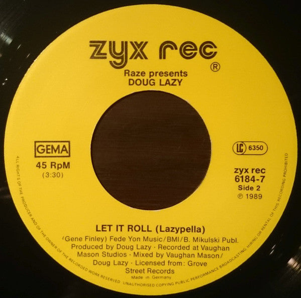 Raze Presents Doug Lazy : Let It Roll (7", Single)