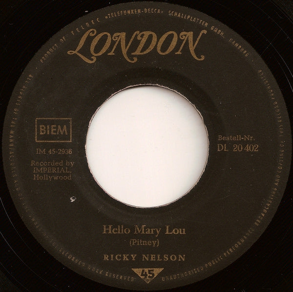 Ricky Nelson (2) : Hello Mary Lou (7", Single, RP)