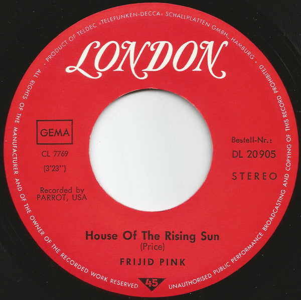 Frijid Pink : The House Of The Rising Sun (7", Single)