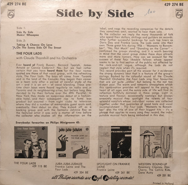 The Four Lads With Claude Thornhill And His Orchestra : Side By Side (7", EP, Mono)