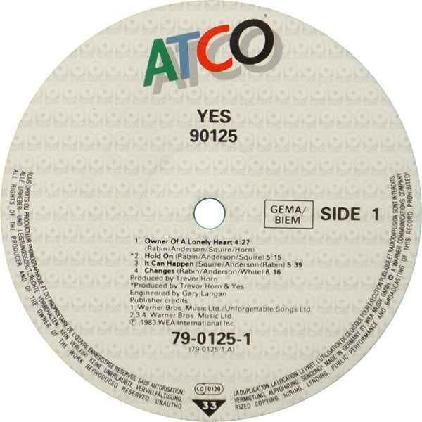 Yes : 90125 (LP, Album, RE)