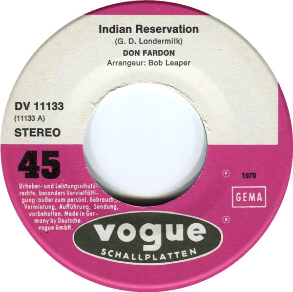 Don Fardon : Indian Reservation (7", Single)