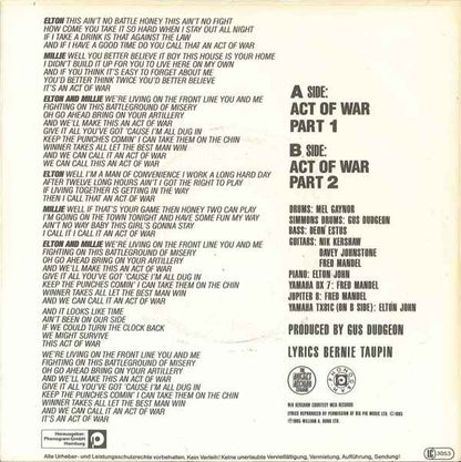 Elton John & Millie Jackson : Act Of War (7", Single)