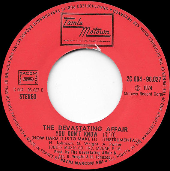 The Devastating Affair : You Don't Know How (How Hard It Is To Make It) (7")