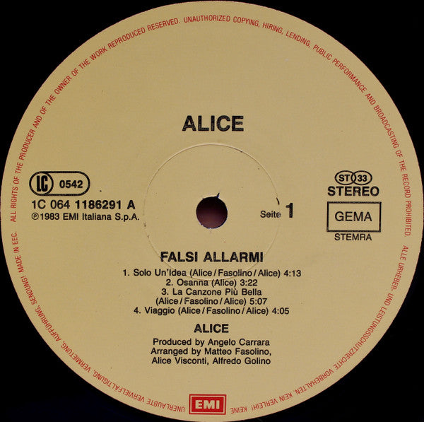 Alice (4) : Falsi Allarmi (LP, Album)