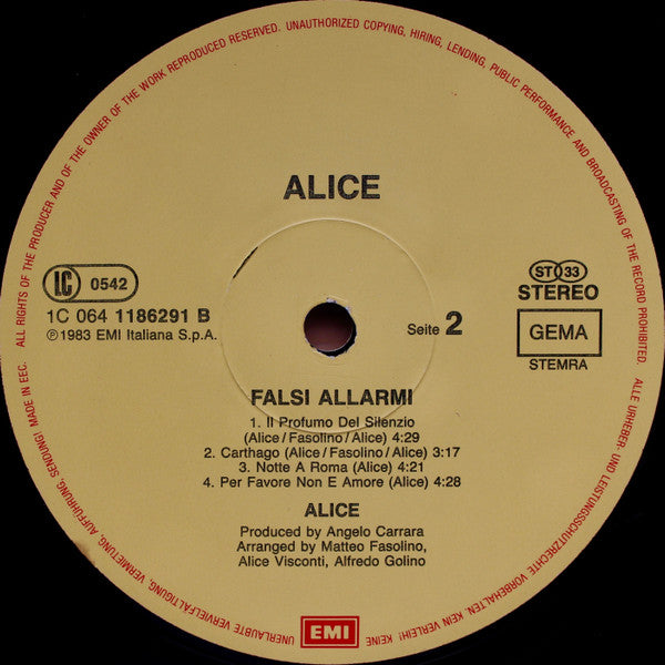 Alice (4) : Falsi Allarmi (LP, Album)