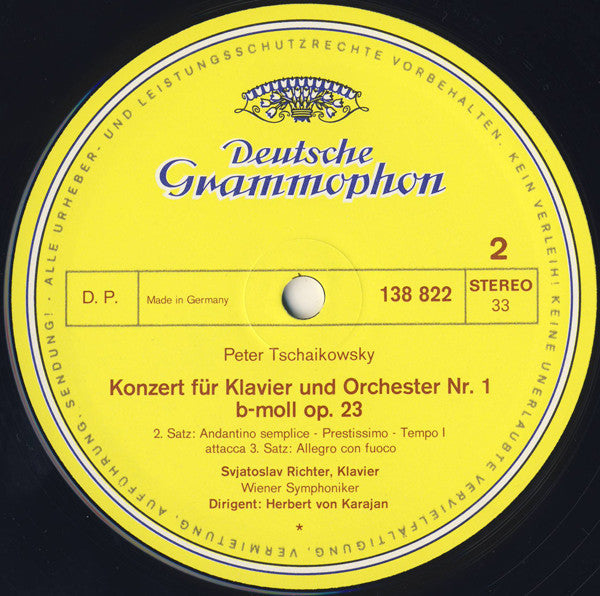 Tschaikowsky* - Svjatoslav Richter* · Herbert von Karajan · Wiener Symphoniker : Klavierkonzert Nr.1 B-moll · Piano Concerto No. 1 In B Flat Minor (LP, RE)