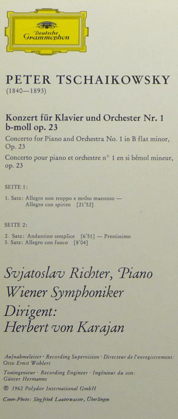 Tschaikowsky* - Svjatoslav Richter* · Herbert von Karajan · Wiener Symphoniker : Klavierkonzert Nr.1 B-moll · Piano Concerto No. 1 In B Flat Minor (LP, RE)