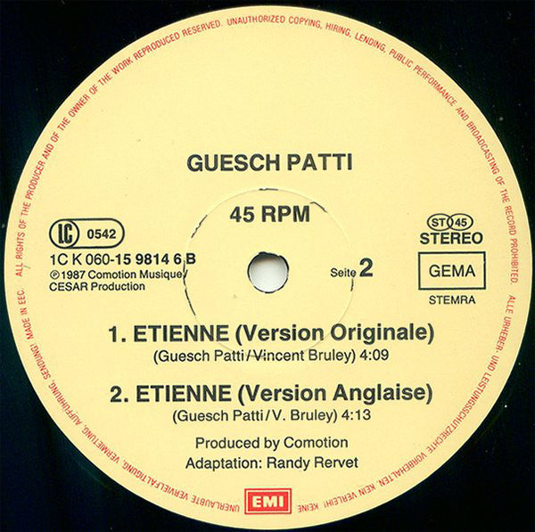 Guesch Patti : Etienne (12", Maxi)