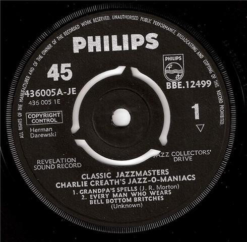 Charles Creath's Jazz-O-Maniacs : Charlie Creath's Jazz-O-Maniacs 1925 (7", EP, Mono)