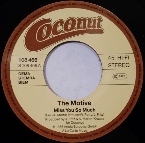 The Motive : Miss You So Much (7", Single)