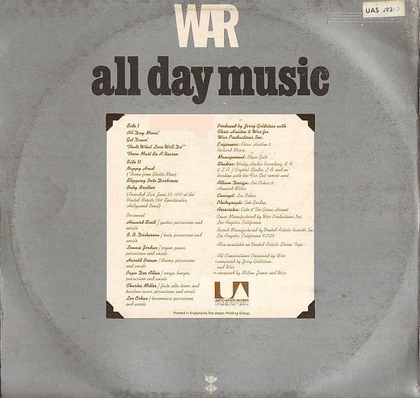 War : All Day Music (LP, Album)