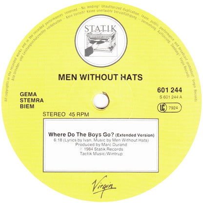 Men Without Hats : Where Do The Boys Go? (Extended Version) (12", Maxi)