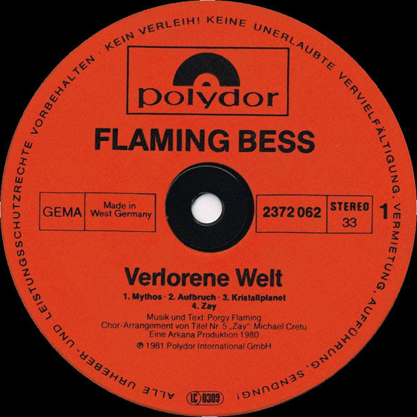 Flaming Bess : Verlorene Welt (LP, Album)