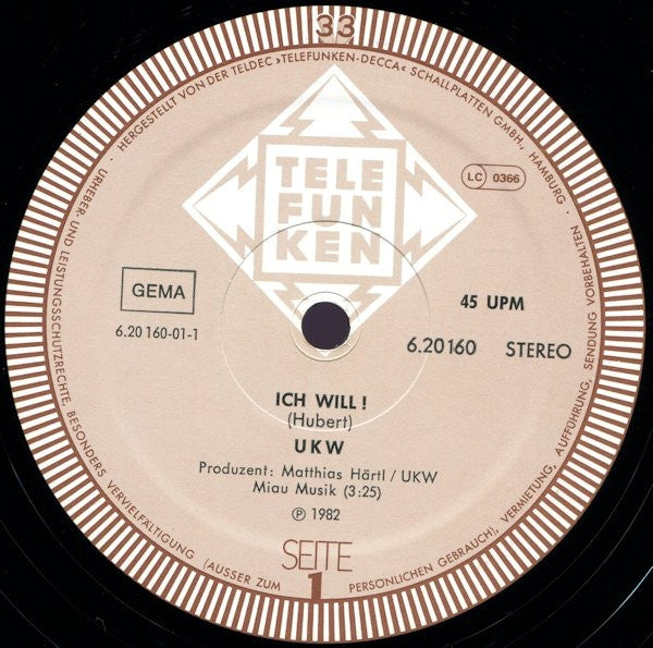 UKW!* : Ich Will! (12", Maxi)