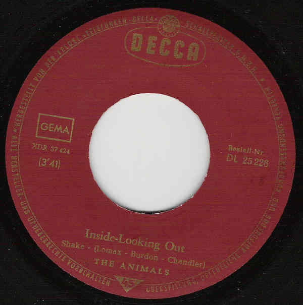 The Animals : Inside-Looking Out (7", Single)