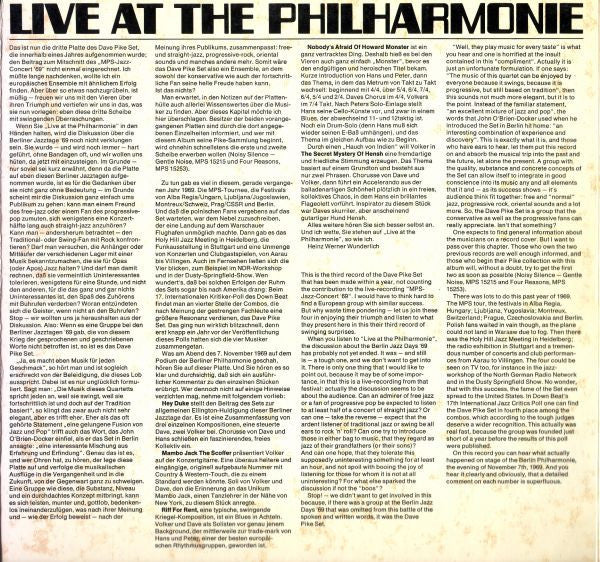 The Dave Pike Set : Live At The Philharmonie (LP, Album)