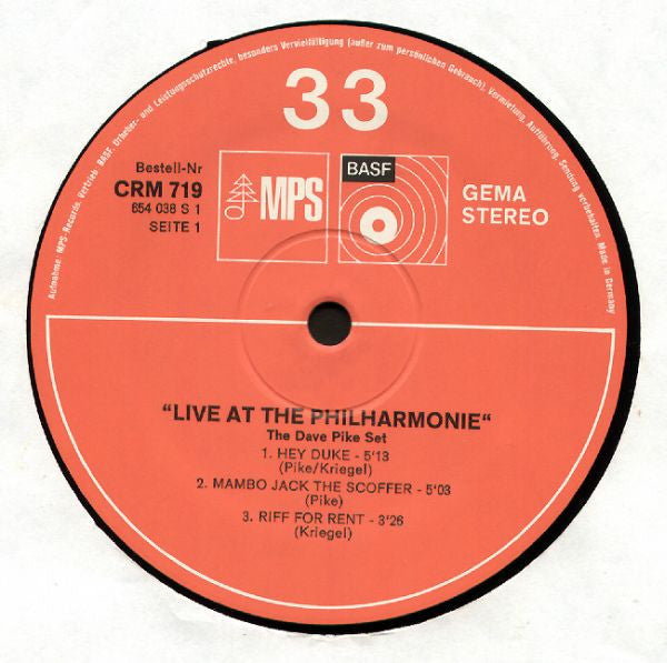 The Dave Pike Set : Live At The Philharmonie (LP, Album)