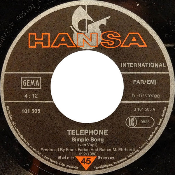 Telephone (3) : Simple Song (7", Single)