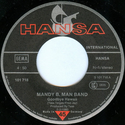 Mandy B. Man Band : Goodbye Hawaii (7", Single)