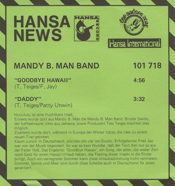 Mandy B. Man Band : Goodbye Hawaii (7", Single)