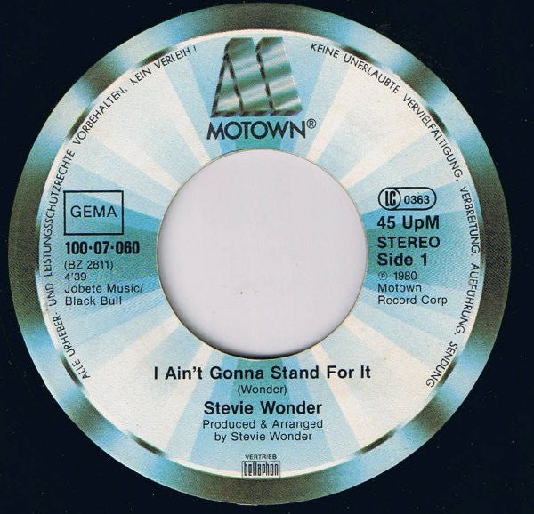 Stevie Wonder : I Ain't Gonna Stand For It (7", Single)