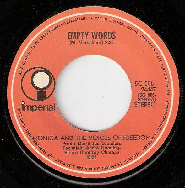 Monica & Voices Of Freedom : Empty Words (7", Single, Ora)