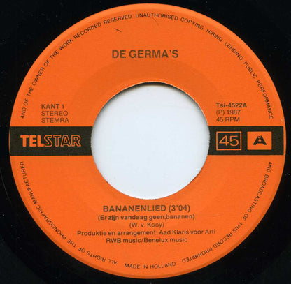 De Germa's : Bananenlied (Er Zijn Vandaag Geen Bananen) (7", Single)