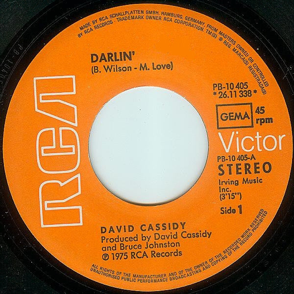 David Cassidy : Darlin' (7", Single)