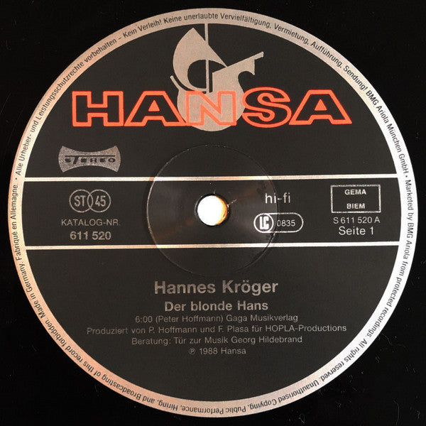 Hannes Kröger : Der Blonde Hans (12", Maxi)