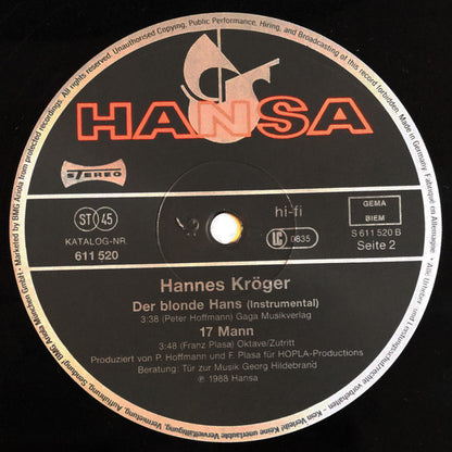 Hannes Kröger : Der Blonde Hans (12", Maxi)