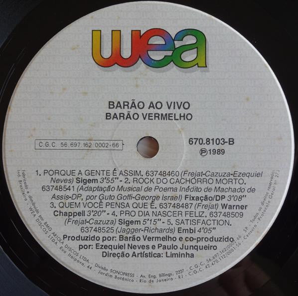 Barão Vermelho : Barão Ao Vivo (LP, Album, Gat)