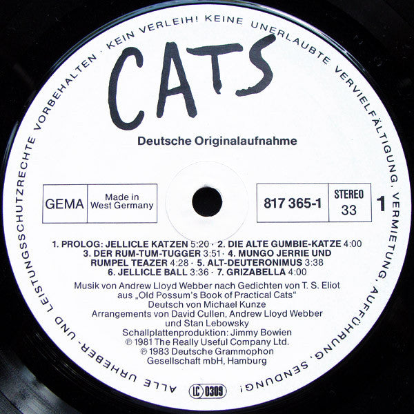 Various : Cats (Deutsche Originalaufnahme) (LP, Album)