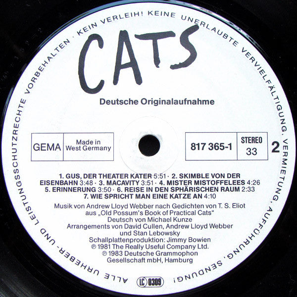 Various : Cats (Deutsche Originalaufnahme) (LP, Album)