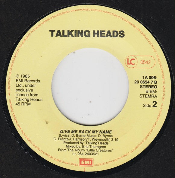 Talking Heads : The Lady Don't Mind (7", Single)