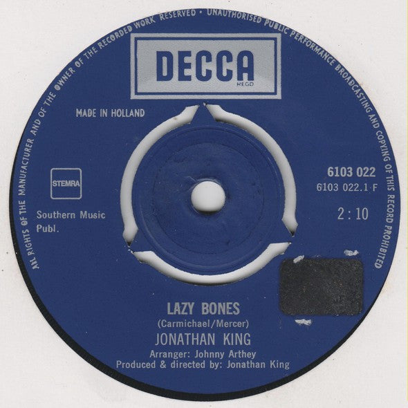 Jonathan King : Lazy Bones  /  I Just Want To Say "Thank You" (7", Single)