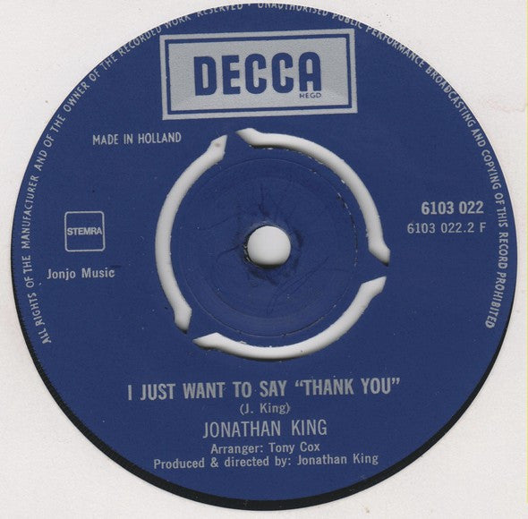 Jonathan King : Lazy Bones  /  I Just Want To Say "Thank You" (7", Single)