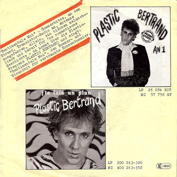 Plastic Bertrand : Sentimentale Moi (7", Single)