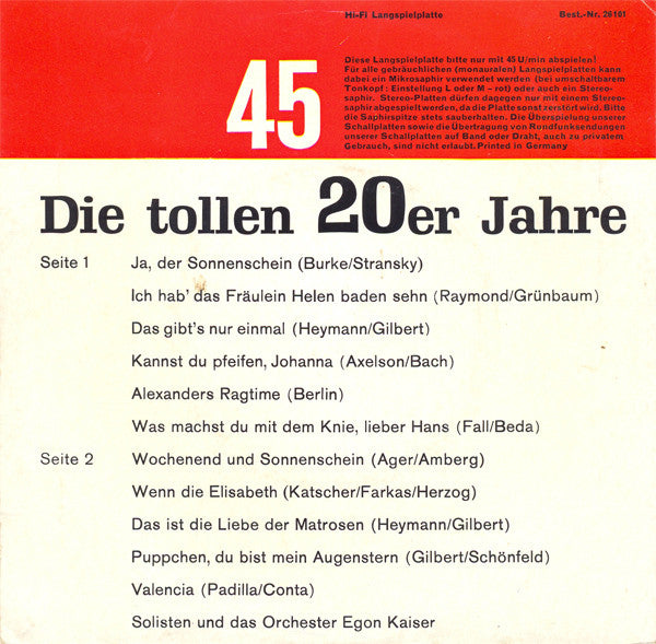 Egon Kaiser Und Sein Orchester : Die Tollen 20er Jahre (7", EP)