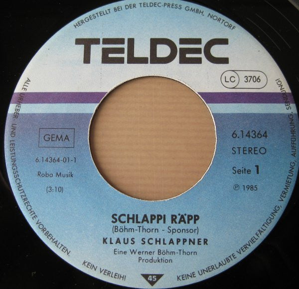 Klaus Schlappner : Schlappi Räp (7", Single)