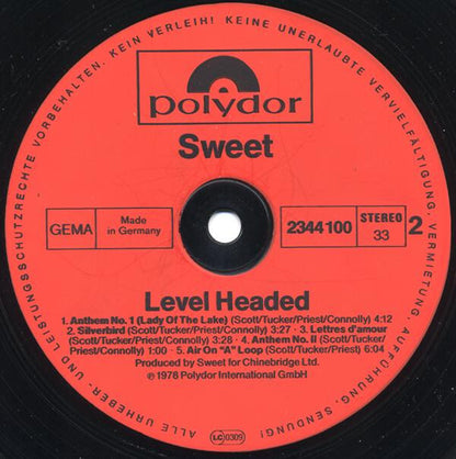 The Sweet : Level Headed (LP, Album, Gat)