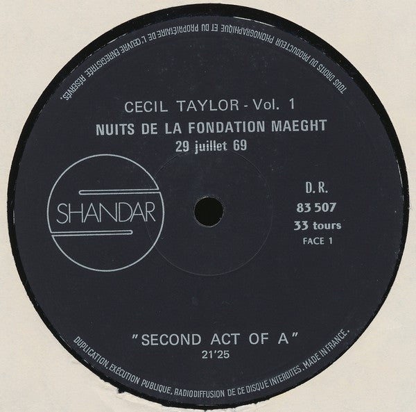 Cecil Taylor : Nuits De La Fondation Maeght Vol. 1 (LP, Album)