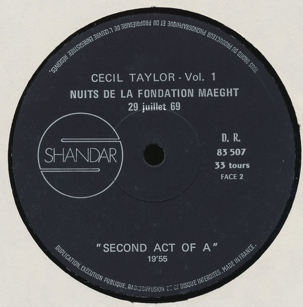 Cecil Taylor : Nuits De La Fondation Maeght Vol. 1 (LP, Album)